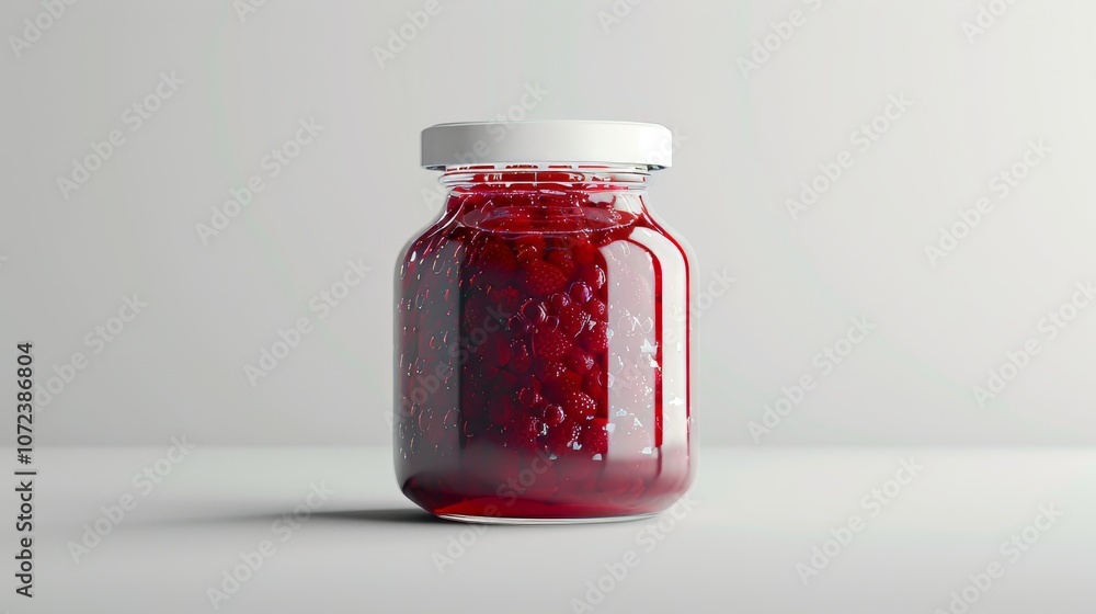 Beautifully arranged jar of fresh strawberry jam showcasing rich red color and glossy texture Beautifully arranged jar of fresh strawberry jam showcasing rich red color and glossy texture