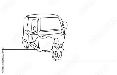 Single continuous line drawing Tuk Tuk Thailand is often used by tourists, Bajaj Tuk Tuk Minimalist Line Art. Continuous line drawing of traditional Bangkok transportation