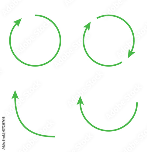 Circle Arrow icon set vector illustration, refresh, reload, Set of circle arrows rotating, different circular arrows of Green color isolated, recycle sign, Arrow clock wise rotating symbol, arrow sign
