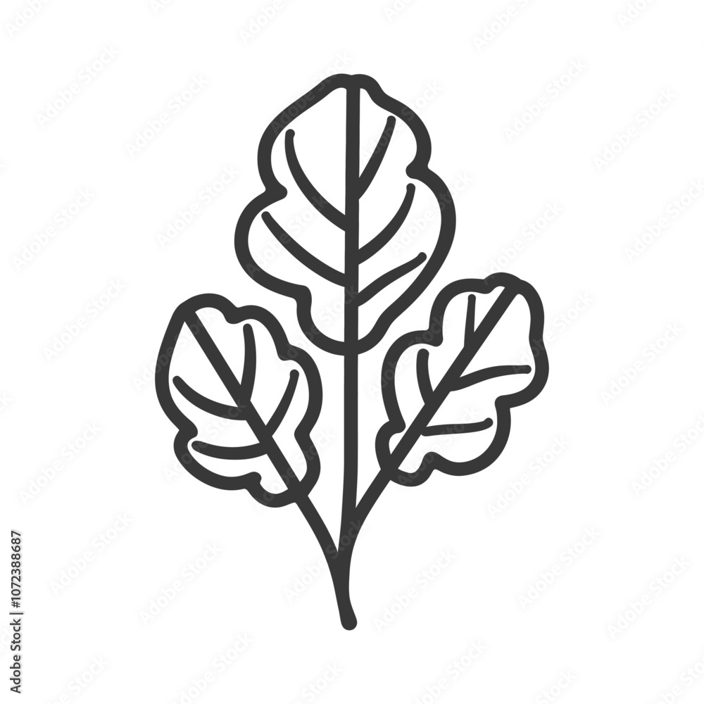 Line Drawing of a Single Sprig with Three Leaves Line Drawing of a Single Sprig with Three Leaves
