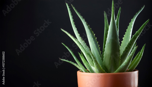 Aloe vera in pot, isolated on a dark black