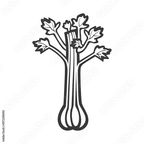 Line drawing of a single stalk of celery with leaves