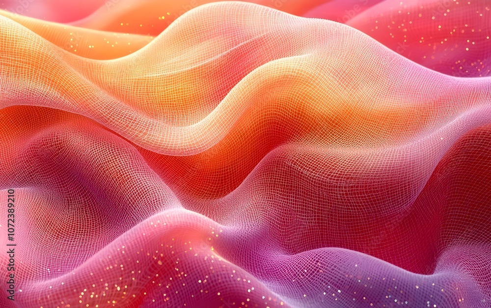 Obraz premium A mesmerizing close-up of flowing, translucent fabric in vibrant hues of orange and pink, creating a dreamy and ethereal atmosphere.