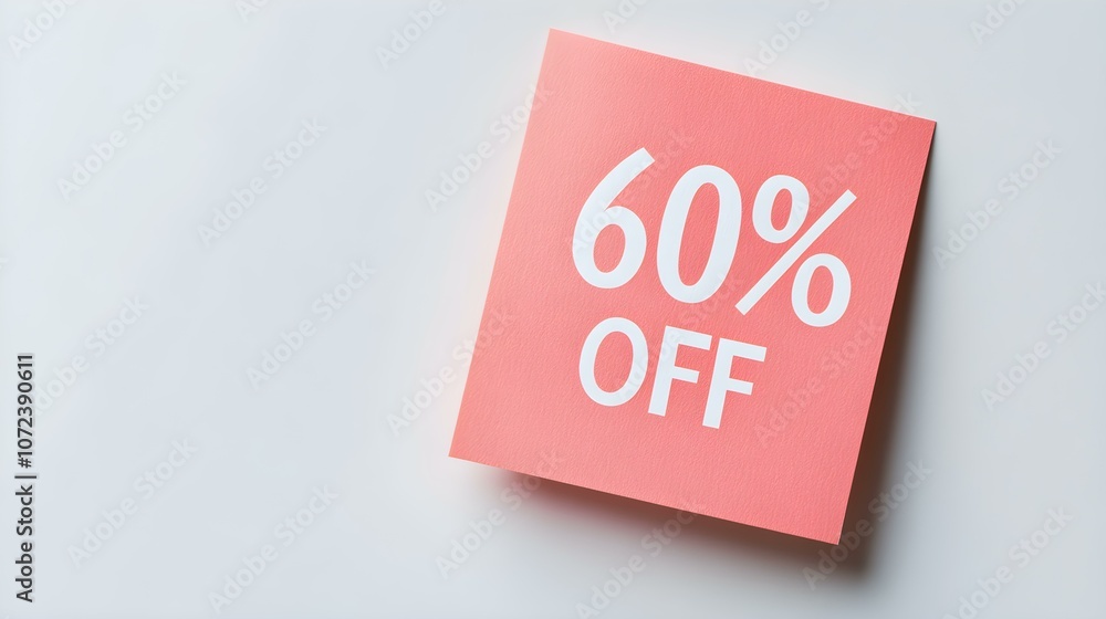 White '60% OFF' Text on a Peach Fuzz Square Paper Note. White Background with Copy Space White '60% OFF' Text on a Peach Fuzz Square Paper Note. White Background with Copy Space
