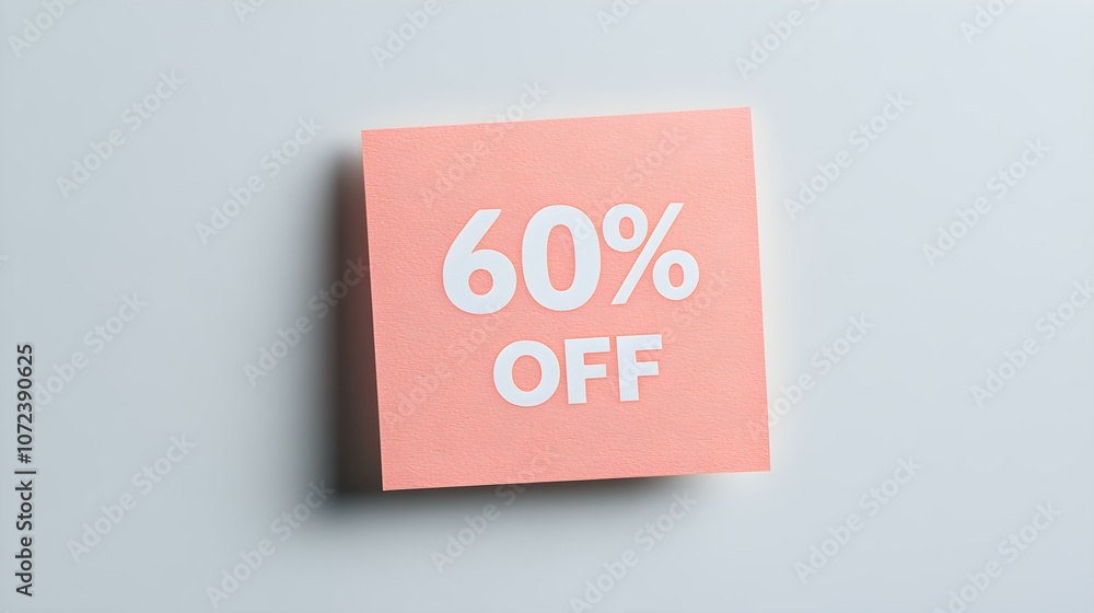 White '60% OFF' Text on a Peach Fuzz Square Paper Note. White Background with Copy Space White '60% OFF' Text on a Peach Fuzz Square Paper Note. White Background with Copy Space