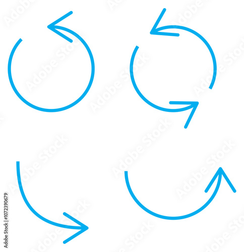 Circle Arrow icon set vector illustration, refresh, reload, Set of circle arrows rotating, different circular arrows of blue color isolated, recycle sign, Arrow clock wise rotating symbol, arrow sign