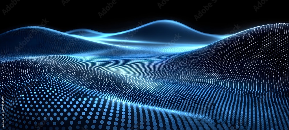 A mesmerizing abstract representation of a digital landscape, featuring glowing blue waves and dots that create a serene and futuristic atmosphere. A mesmerizing abstract representation of a digital landscape, featuring glowing blue waves and dots that create a serene and futuristic atmosphere.