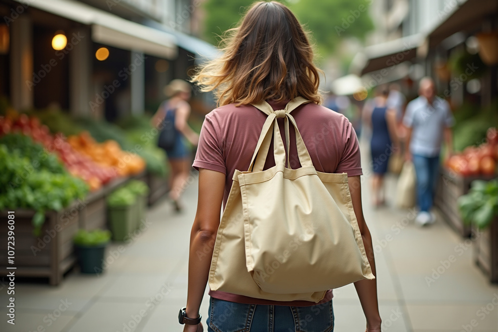 Person with Reusable Bags at Local Market Person with Reusable Bags at Local Market