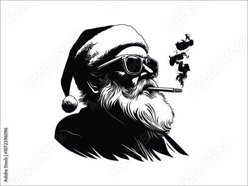 Cool Smoking Santa Claus Silhouettes - Edgy Christmas Art Illustration
