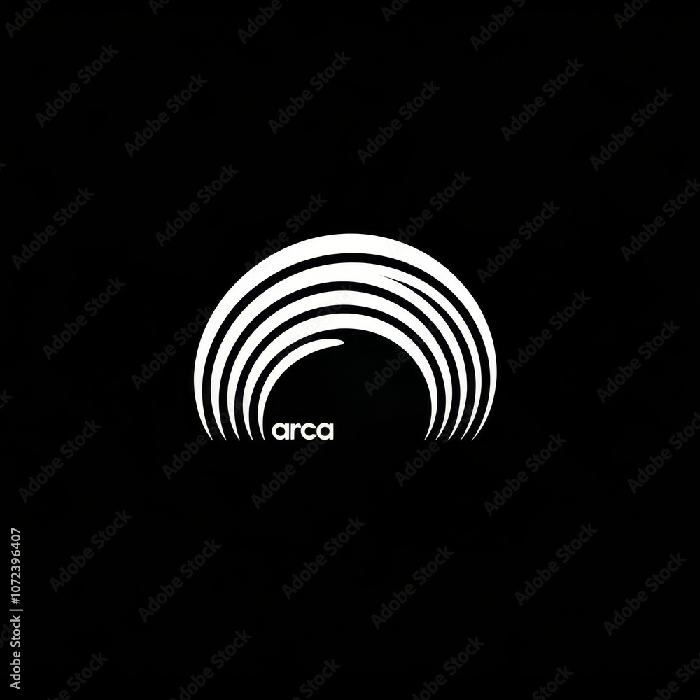 Abstract white arc logo design on a black background. Abstract white arc logo design on a black background.