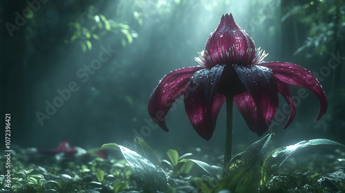 Exploring the Beauty of Black Bat Flower (Tacca chantrieri) in Low Light Conditions to Capture Its Enigmatic Nature photo