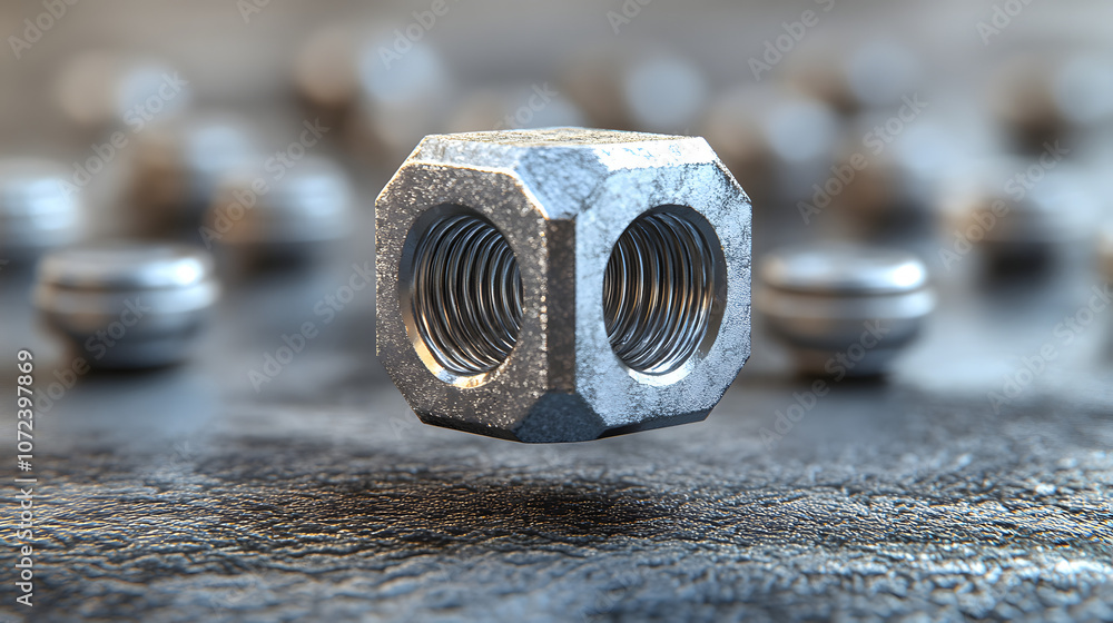 Suspended 3D Rendering of a Textured Metal Screw Against a Gradient Grey Background with Dramatic Lighting Effects Suspended 3D Rendering of a Textured Metal Screw Against a Gradient Grey Background with Dramatic Lighting Effects