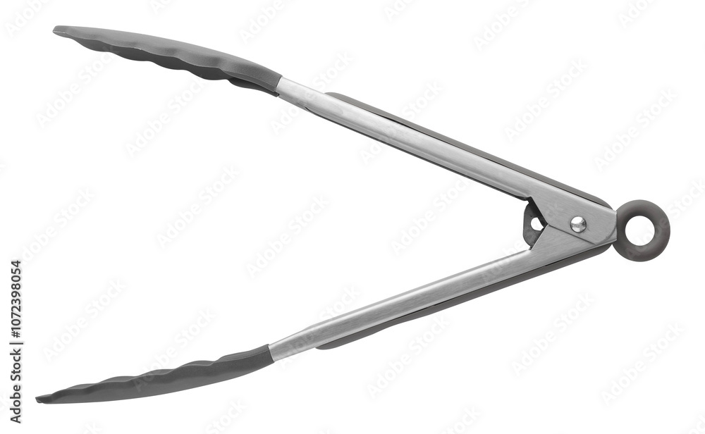 Serving kitchen tongs. Food tongs for grill. Metal, silicone. Isolated object on a transparent background Serving kitchen tongs. Food tongs for grill. Metal, silicone. Isolated object on a transparent background