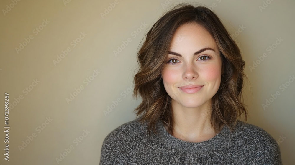 Fototapeta premium Radiant Woman Smiling in Soft Natural Light