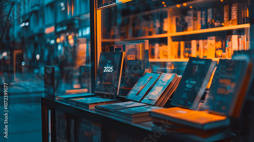 Wallpaper Mural Bookstore window display with 2025 highlighted on a featured book cover suggesting future reads Torontodigital.ca