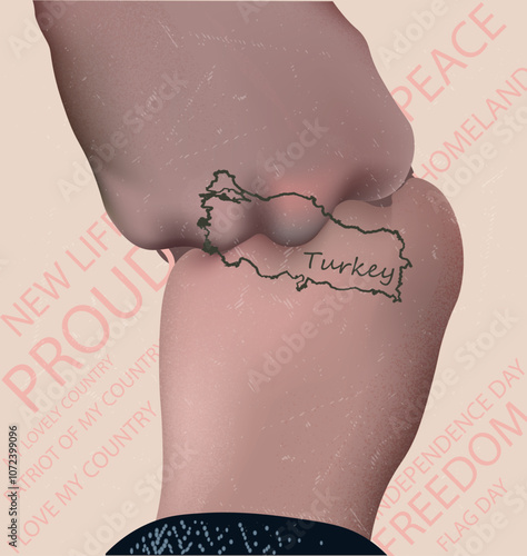 A map of the Turkey drawn on the hands. A beautiful and stylish template for real patriots of their country.