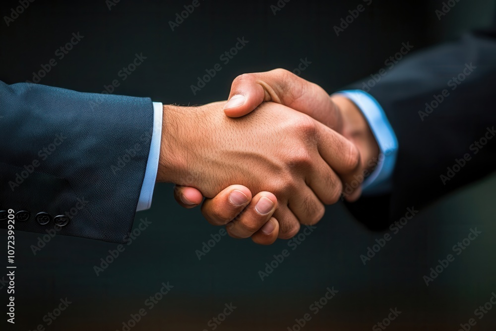 Obraz premium Two hands shake in agreement, symbolizing partnership, trust, and connection in a professional context.