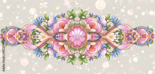  Seamless pattern of intricate floral jewelry designs on a pastel background