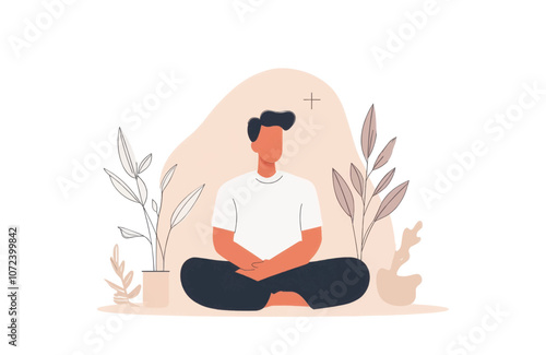Man is sitting in a chair with his legs crossed. He is wearing a white shirt. Flat vector illustration isolated.