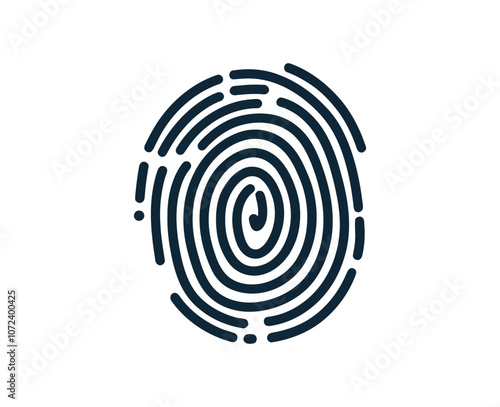 Blue circle with a black line in the middle. The circle is the shape of a fingerprint. Flat vector illustration isolated.