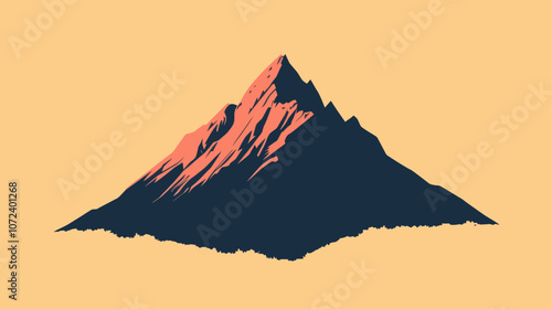 Mountain with a blue and pink color scheme. The mountain is very tall and has a very steep slope. Flat vector illustration isolated.