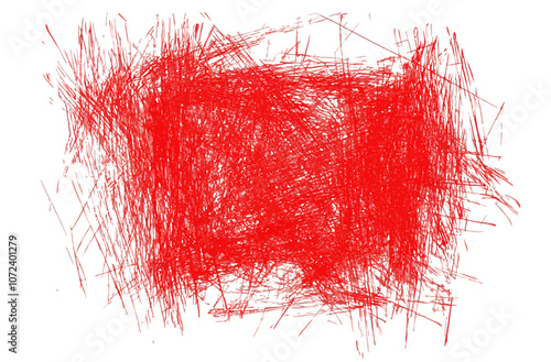 Red drawing with a lot of lines and splatters. The drawing is red and has a lot of texture. Flat vector illustration isolated.
