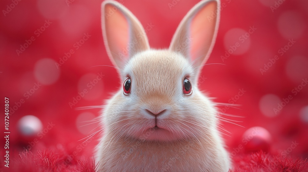 Obraz premium Adorable Bunny on Red Background 