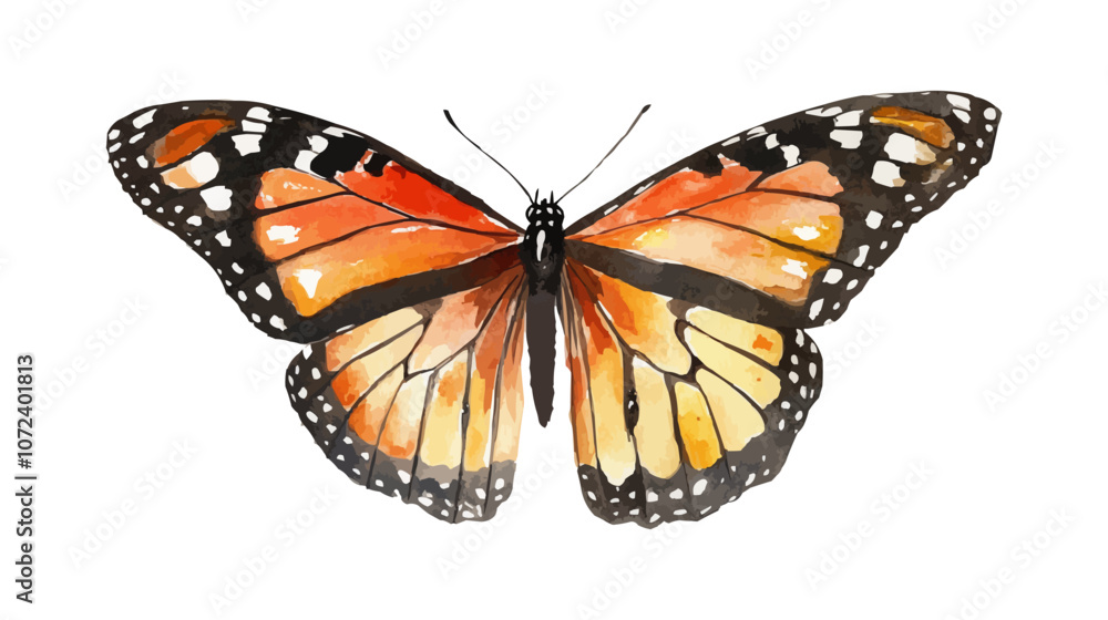 Fototapeta premium Butterfly with orange wings. The wings are spread out. The butterfly is on a white background. Flat vector illustration isolated.