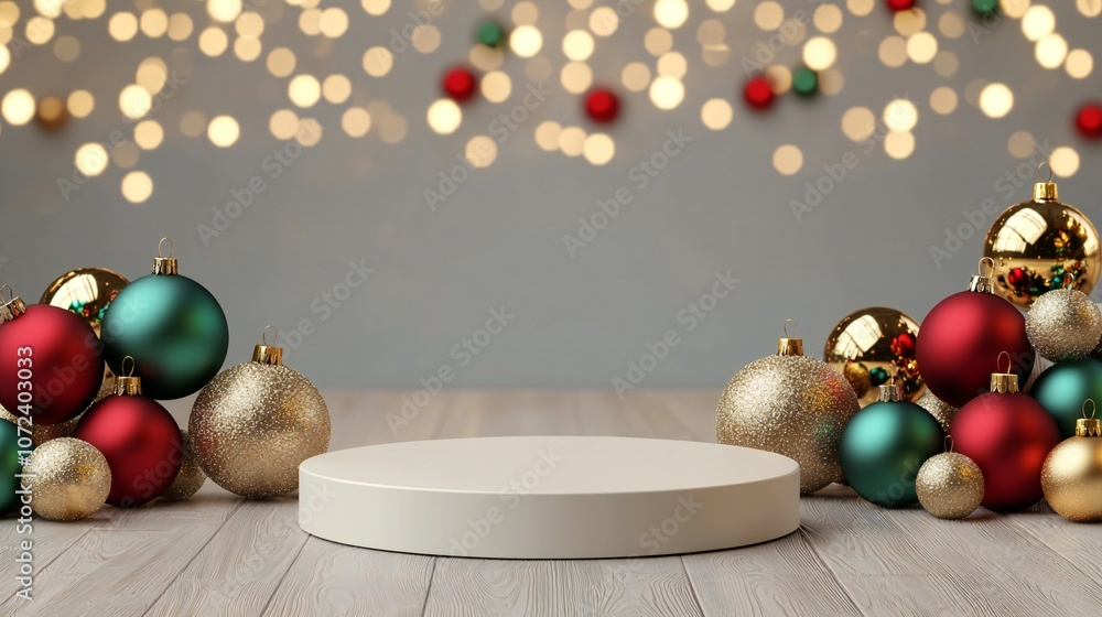 Festive Christmas Ornament Display with Product Stand Festive Christmas Ornament Display with Product Stand