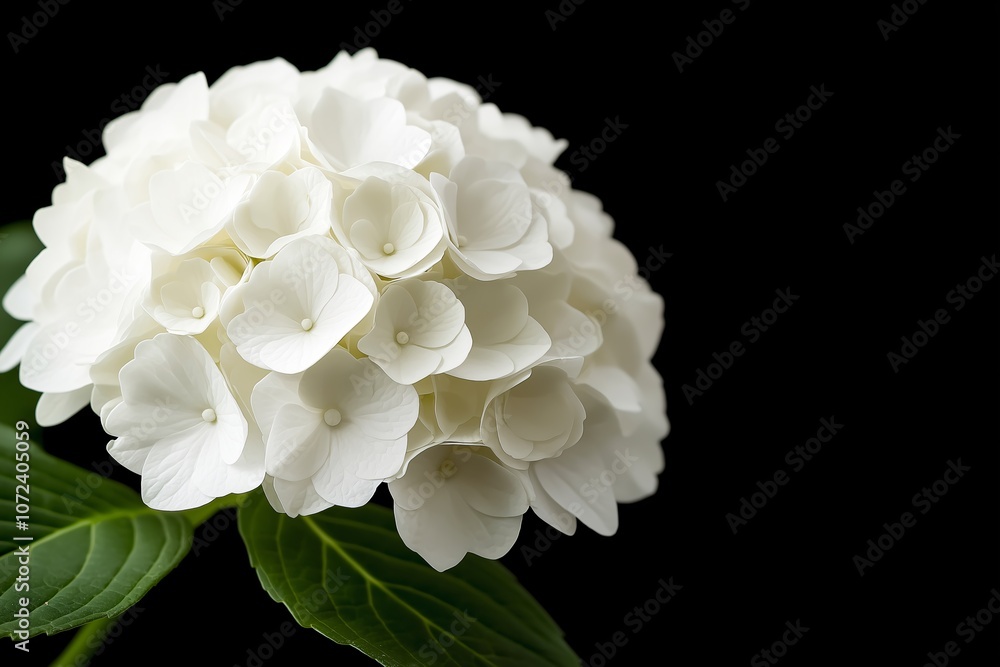 A solitary hydrangea flower, with its delicate textures and colors enhanced by a dreamy, black background. A solitary hydrangea flower, with its delicate textures and colors enhanced by a dreamy, black background.