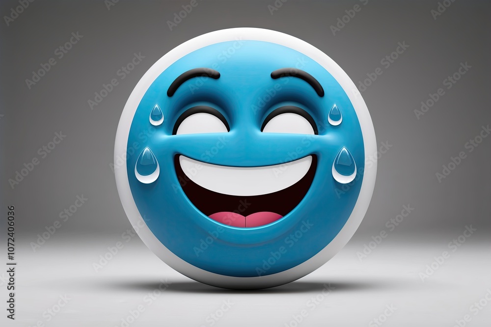 Beaming Emoticon with Giggling Tears: Three-Dimensional Cartoon Expression Beaming Emoticon with Giggling Tears: Three-Dimensional Cartoon Expression