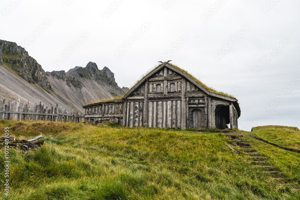 Artificial viking village used as a movie setting at Stokksnes, Iceland Artificial viking village used as a movie setting at Stokksnes, Iceland
