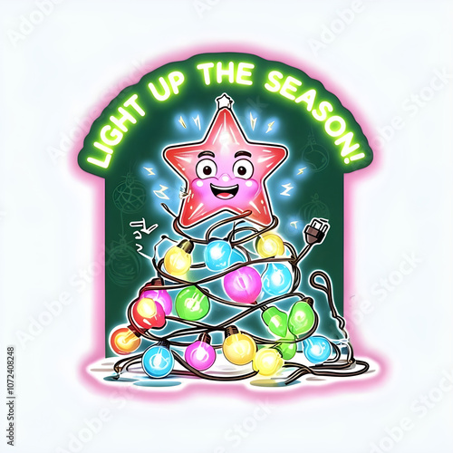 Cartoon-Style Animated Christmas Tree Lights Sticker Design