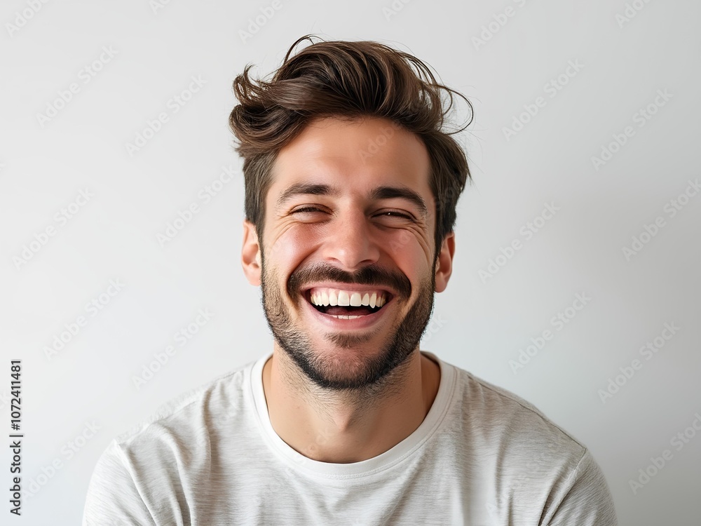 Caucasian white man laughing in joy in white background, facial expression Caucasian white man laughing in joy in white background, facial expression