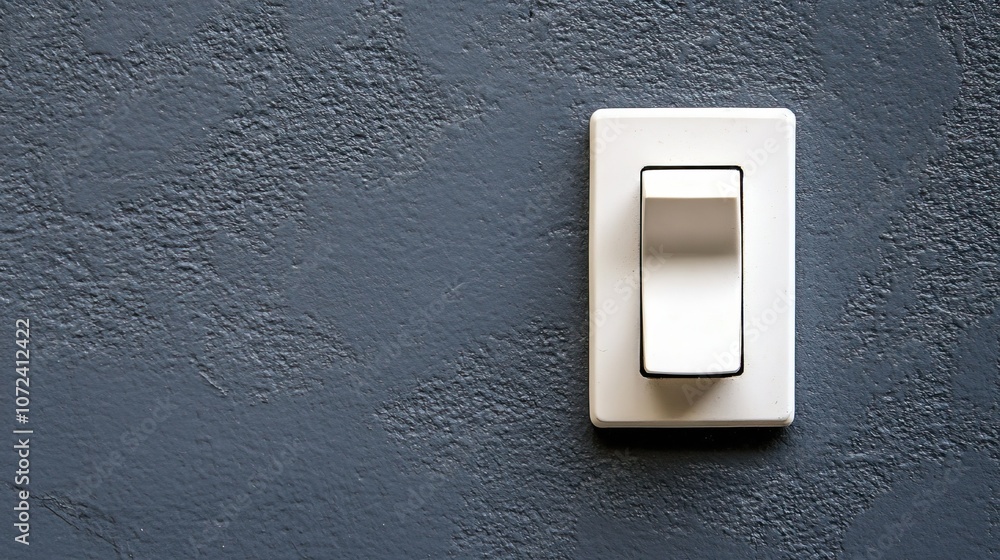 A white light switch on a gray wall. Perfect for concepts related to electricity, power, and control. A white light switch on a gray wall. Perfect for concepts related to electricity, power, and control.