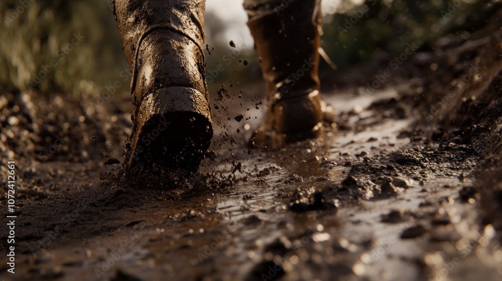 Obraz premium Muddy Boots in the Path of a Country Road