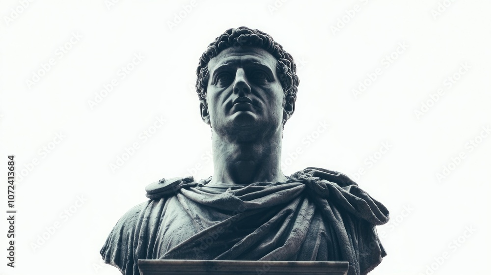Obraz premium A striking bust of an ancient leader stands tall. This sculpture captures the essence of power and nobility. An inspiring artwork for history lovers. Generative AI
