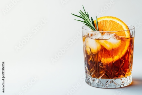 A Glass of Negroni Cocktail with Orange Slice and Rosemary Garnish