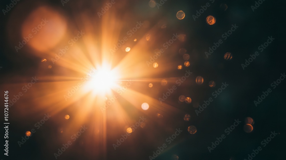Fototapeta premium Bright Sun with Lens Flare and Bokeh Effects