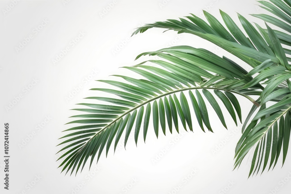 Fototapeta premium Green coconut palm leaves isolated on white, set