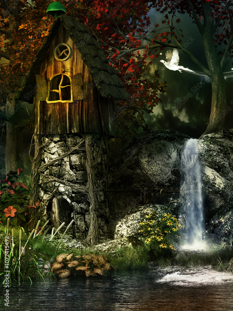 Fototapeta premium Tower and waterfall