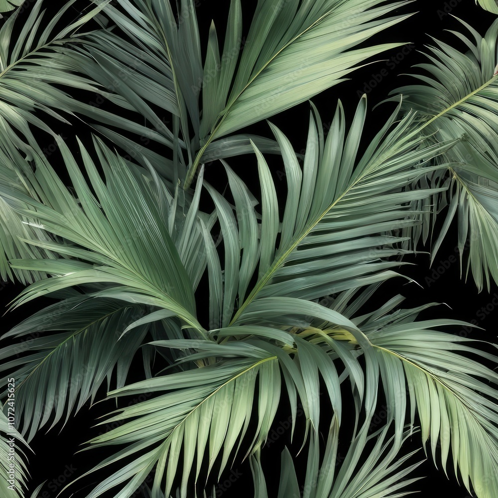 Fototapeta premium Green coconut palm leaves isolated on white, set