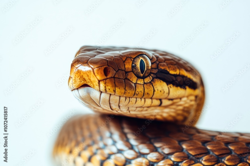 Giant Serpent. Top View of Big Carnivorous Snake in White Studio Background Giant Serpent. Top View of Big Carnivorous Snake in White Studio Background