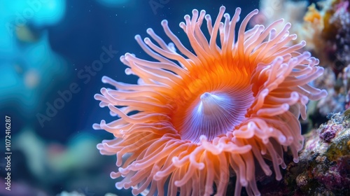 Vibrant Anemone: A Bioluminescent Creature Glowing Underwater in Red and Purple