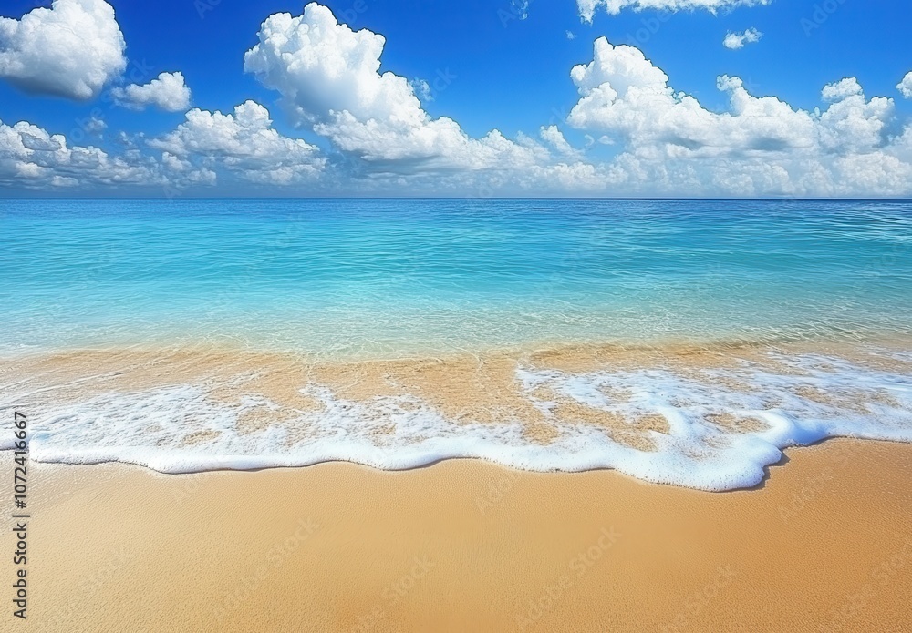 Fototapeta premium Stunning Beach Scene with Blue Sky and Soft Waves