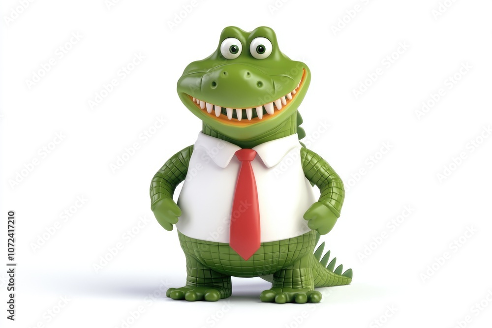 Fototapeta premium Dapper Crocodile Cartoon Character in Smart Shirt and Tie - Birthday Card Design