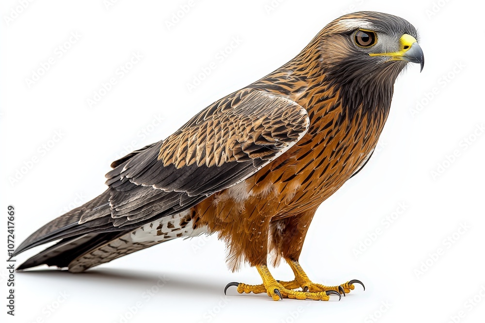 Majestic hawk standing on white background reflecting beauty and power of nature Majestic hawk standing on white background reflecting beauty and power of nature