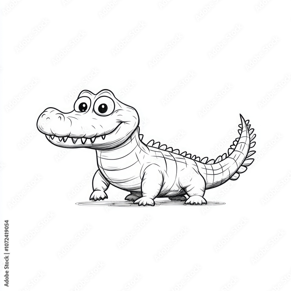 Whimsical Crocodile Character in Simple Line Art on a White Background Whimsical Crocodile Character in Simple Line Art on a White Background