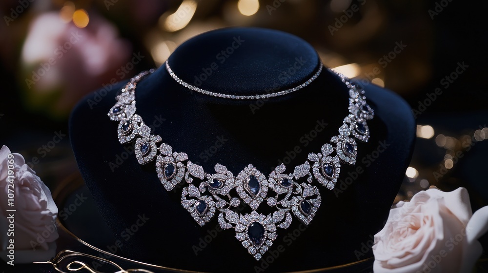 Diamond and Sapphire Necklace on Black Velvet Diamond and Sapphire Necklace on Black Velvet