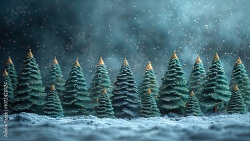 abstract christmas trees in a fairy forest with lights, New Year card or advertisement, copy space
